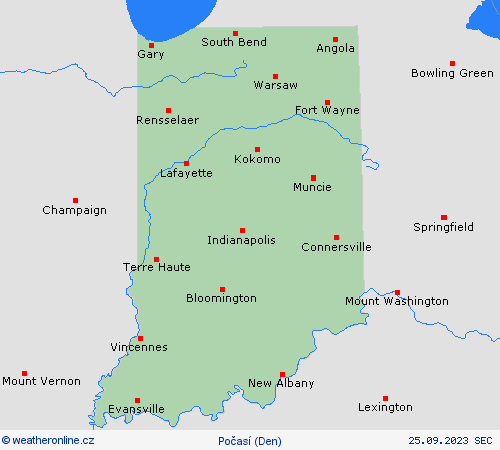 přehled Indiana Severní Amerika Předpovědní mapy