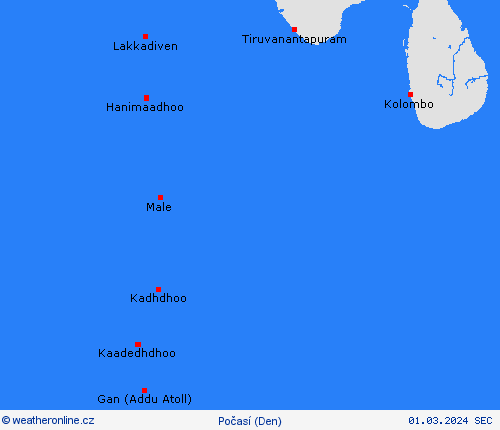 přehled Maledivy Asie Předpovědní mapy