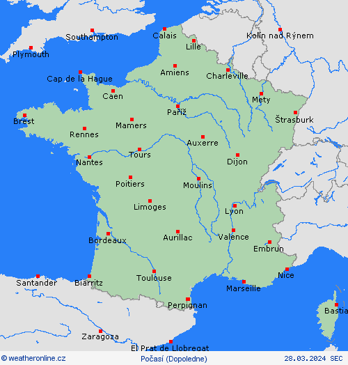 přehled Francie Evropa Předpovědní mapy