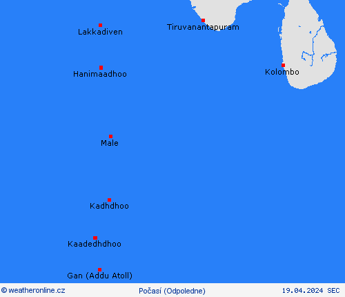 přehled Maledivy Asie Předpovědní mapy