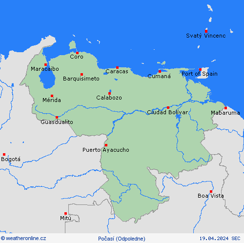 přehled Venezuela Jižní Amerika Předpovědní mapy