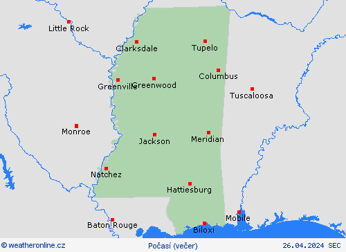 přehled Mississippi Severní Amerika Předpovědní mapy