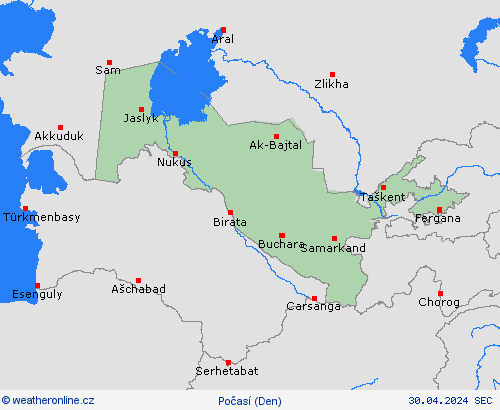 přehled Uzbekistán Asie Předpovědní mapy