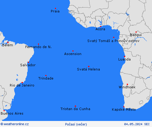 přehled Atlantik ostrovy Afrika Předpovědní mapy
