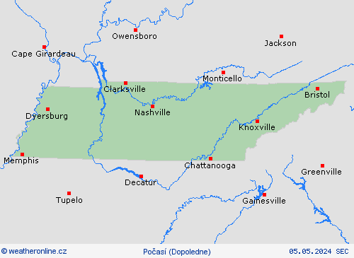 přehled Tennessee Severní Amerika Předpovědní mapy