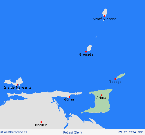 přehled Trinidad a Tobago Jižní Amerika Předpovědní mapy