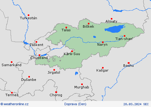 počasí a doprava Kyrgyzstán Asie Předpovědní mapy