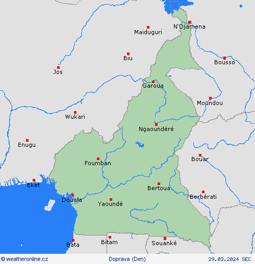 počasí a doprava Kamerun Afrika Předpovědní mapy