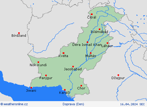 počasí a doprava Pákistán Asie Předpovědní mapy