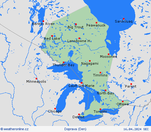 počasí a doprava Ontario Severní Amerika Předpovědní mapy