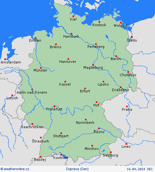 počasí a doprava Německo Evropa Předpovědní mapy