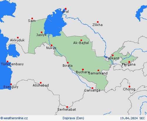 počasí a doprava Uzbekistán Asie Předpovědní mapy