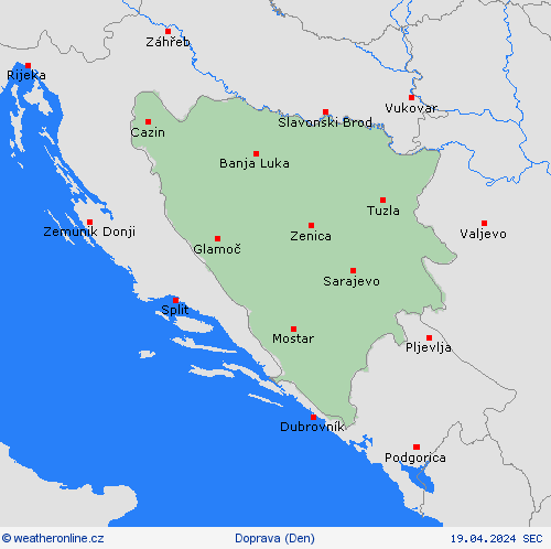 počasí a doprava Bosna a Hercegovina Evropa Předpovědní mapy