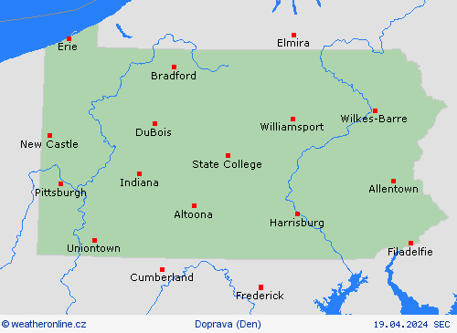 počasí a doprava Pensylvánie Severní Amerika Předpovědní mapy