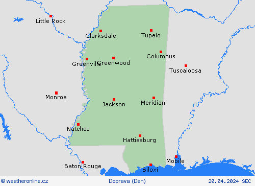 počasí a doprava Mississippi Severní Amerika Předpovědní mapy