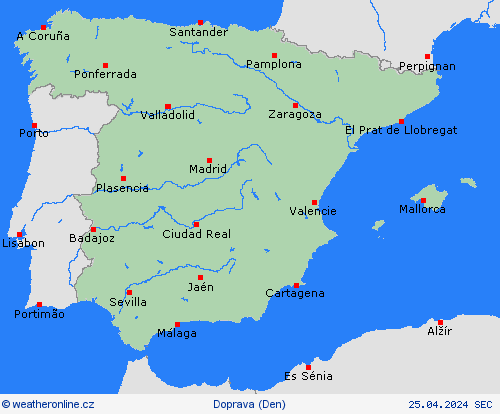 počasí a doprava Španělsko Evropa Předpovědní mapy