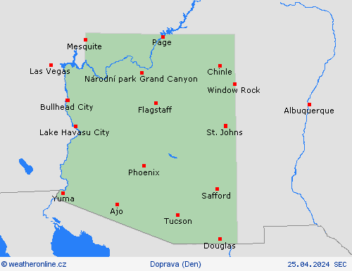 počasí a doprava Arizona Severní Amerika Předpovědní mapy