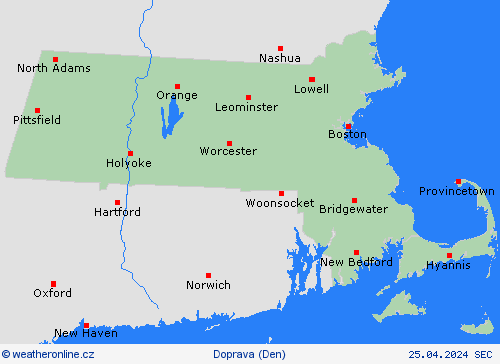 počasí a doprava Massachusetts Severní Amerika Předpovědní mapy