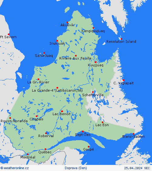 počasí a doprava Québec Severní Amerika Předpovědní mapy