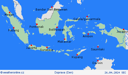 počasí a doprava Indonésie Asie Předpovědní mapy