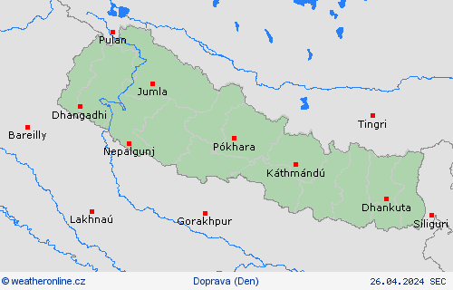 počasí a doprava Nepál Asie Předpovědní mapy
