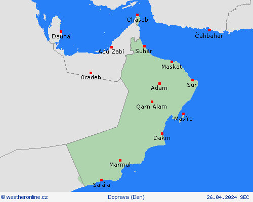 počasí a doprava Omán Asie Předpovědní mapy