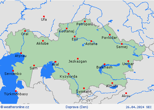 počasí a doprava Kazachstán Asie Předpovědní mapy