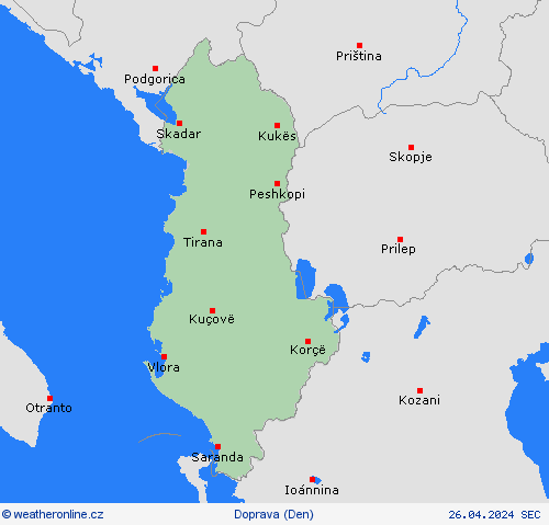počasí a doprava Albánie Evropa Předpovědní mapy