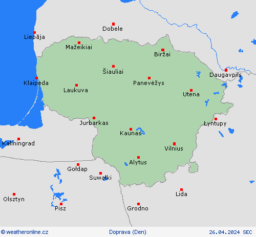 počasí a doprava Litva Evropa Předpovědní mapy