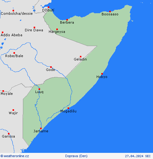počasí a doprava Somálsko Afrika Předpovědní mapy