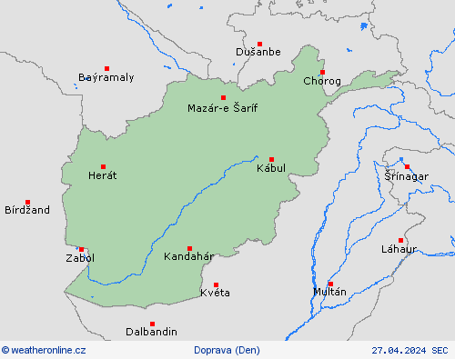 počasí a doprava Afghánistán Asie Předpovědní mapy