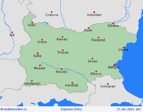počasí a doprava Bulharsko Evropa Předpovědní mapy