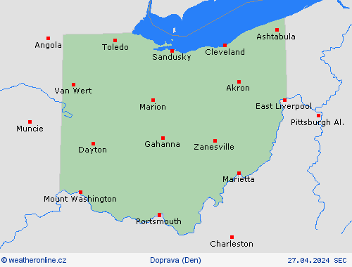 počasí a doprava Ohio Severní Amerika Předpovědní mapy