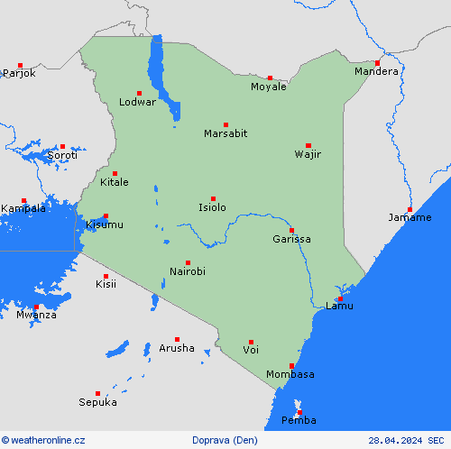 počasí a doprava Keňa Afrika Předpovědní mapy