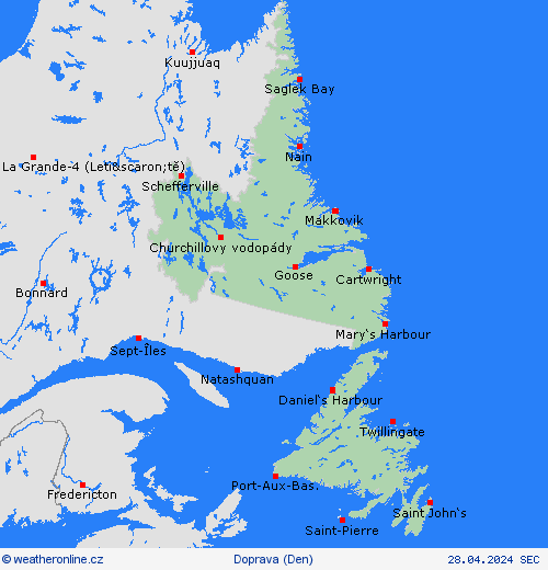 počasí a doprava Newfoundland Severní Amerika Předpovědní mapy