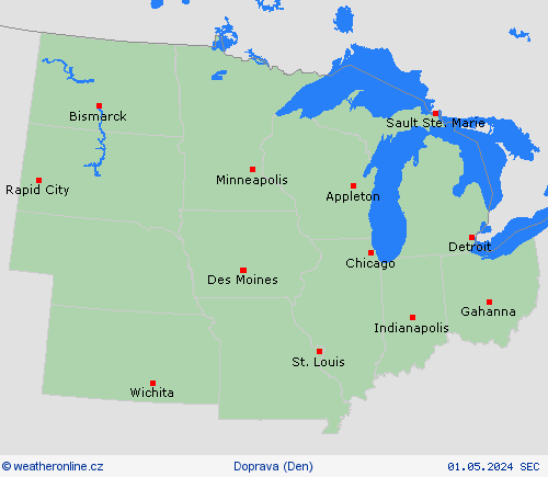 počasí a doprava  Severní Amerika Předpovědní mapy