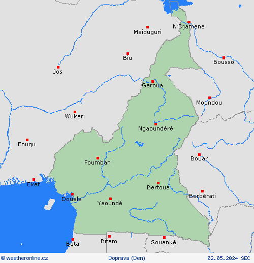 počasí a doprava Kamerun Afrika Předpovědní mapy