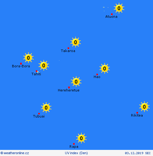 uv index Francouzská Polynésie Oceánie Předpovědní mapy