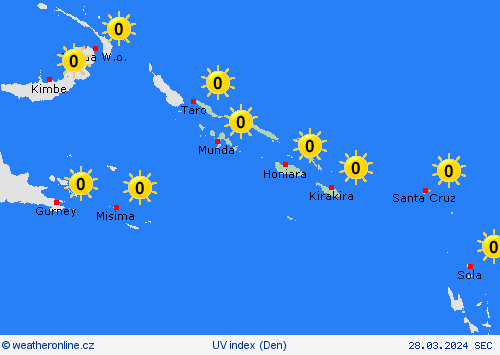 uv index Šalamounovy ostrovy Oceánie Předpovědní mapy