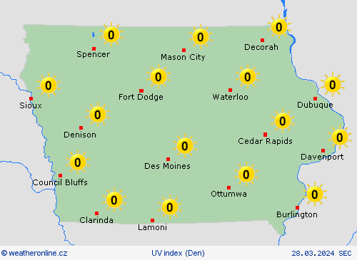 uv index Iowa Severní Amerika Předpovědní mapy