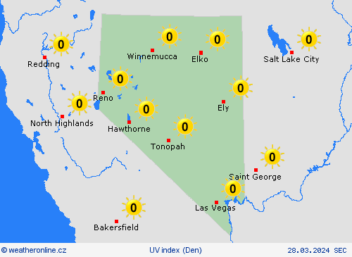 uv index Nevada Severní Amerika Předpovědní mapy