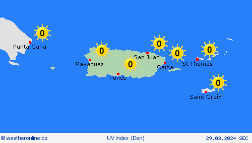 uv index Portoriko Střední Amerika Předpovědní mapy