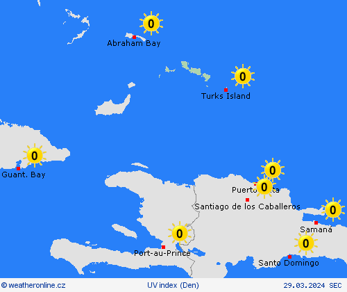 uv index Turks a Caicos Střední Amerika Předpovědní mapy