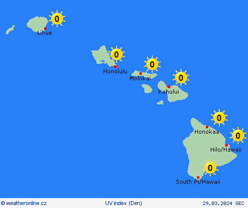 uv index Havaj Severní Amerika Předpovědní mapy