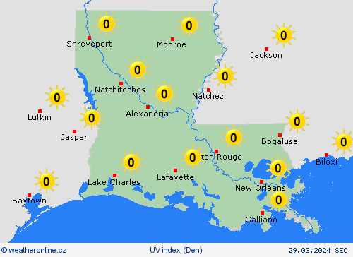 uv index Louisiana Severní Amerika Předpovědní mapy