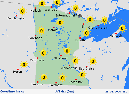 uv index Minnesota Severní Amerika Předpovědní mapy