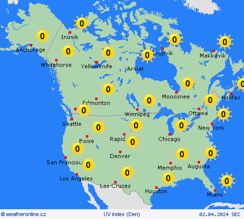 uv index  Severní Amerika Předpovědní mapy