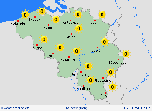 uv index Belgie Evropa Předpovědní mapy