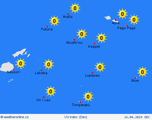 uv index Americká Samoa Oceánie Předpovědní mapy