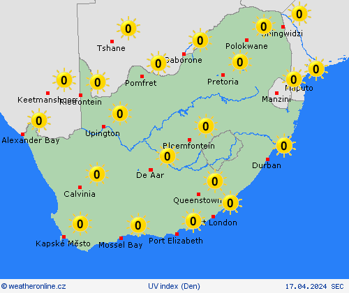 uv index Jihoafrická republika Afrika Předpovědní mapy